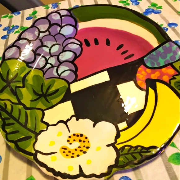 Postmodern Colorful ceramic Italian Serving Dish Bowl Handpainted and Signed 9.5 - Picture 1 of 2